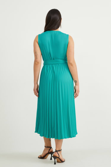 Women - Wrap dress - pleated - light green