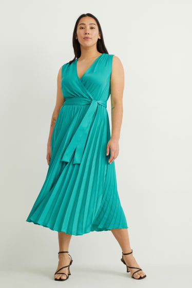 Women - Wrap dress - pleated - light green