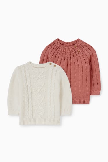 Baby Mädchen - Multipack 2er - Baby-Pullover - weiß / rosa
