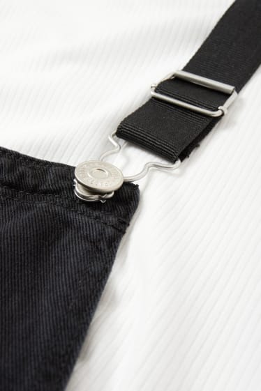 Bambini - Set - t-shirt e salopette di jeans - 2 pezzi - nero / bianco
