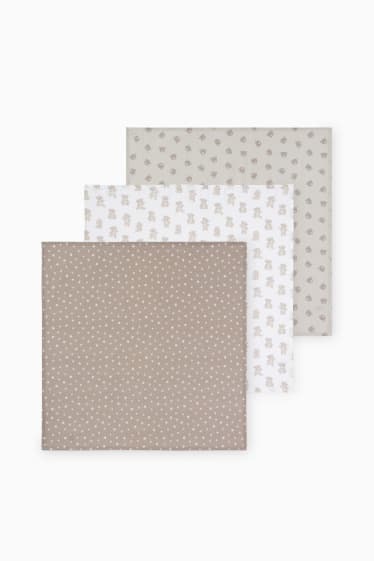 Babies - Multipack of 3 - little bear and stars - baby muslin square - beige