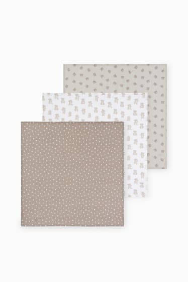 Bébés - Lot de 3 - oursons et étoiles - foulard en mousseline pour bébé - beige