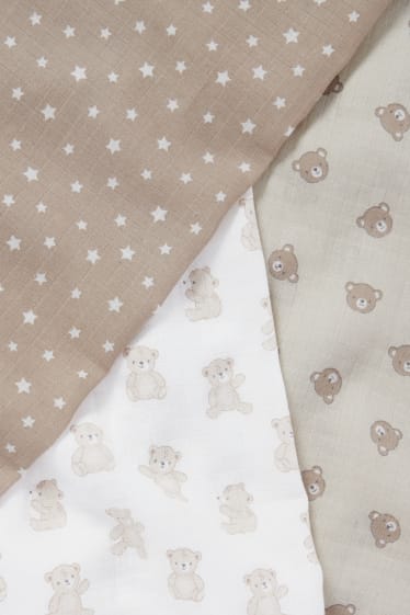 Bébés - Lot de 3 - oursons et étoiles - foulard en mousseline pour bébé - beige