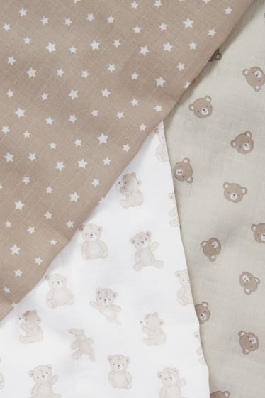 Babies - Multipack of 3 - little bear and stars - baby muslin square - beige