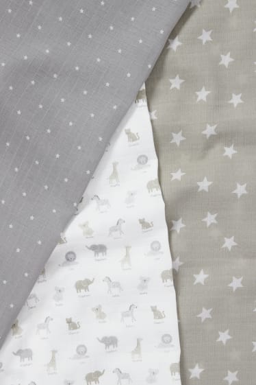 Bébés - Lot de 3 - étoiles et animaux sauvages - foulard en mousseline pour bébé - gris