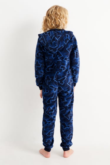 Kinderen: jongens - Onesie van fleece, met capuchon - donkerblauw