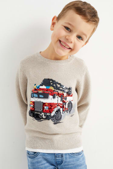 Kinder - Feuerwehr - Pullover - Glanz-Effekt - beige