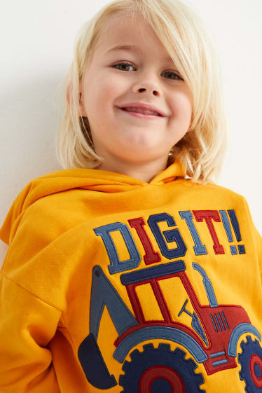 Kinderen - Set van 2 - graafmachine - hoodie en sweatshirt - oranje