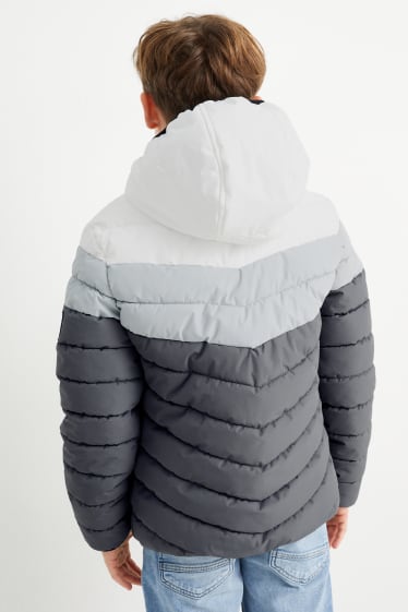 Dětské - Prošívaná bunda s kapucí -  vodoodpudivá - šedá