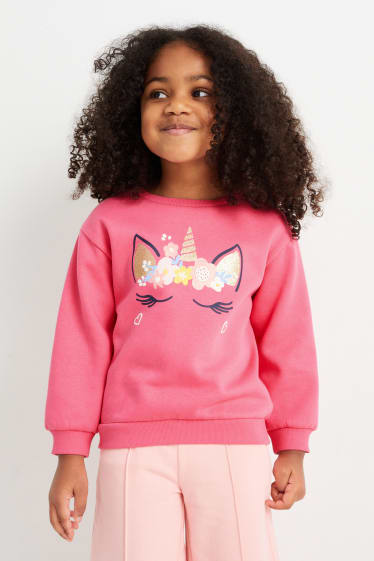 Kinderen - Set van 2 - eenhoorn en bloemen - sweatshirt - fuchsiarood