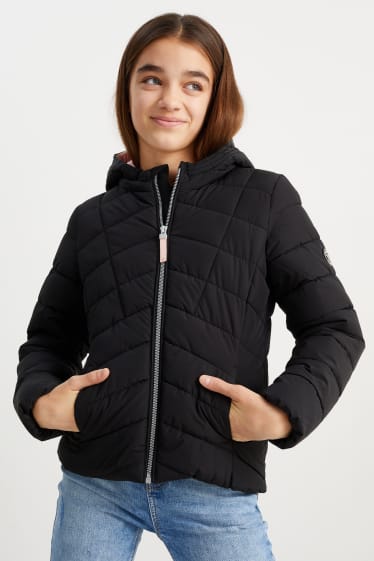 Children - Quilted jacket with hood - water-repellent - black