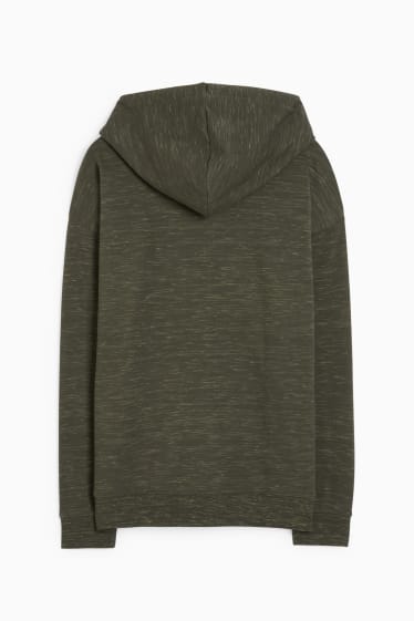 Pánské - Tepláková bunda s kapucí - tmavozelená-žíhaná