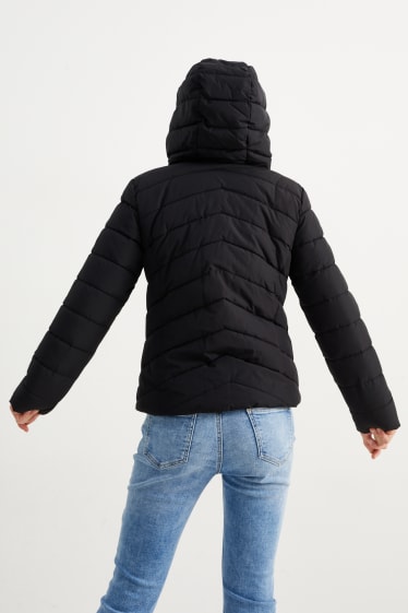 Children - Quilted jacket with hood - water-repellent - black