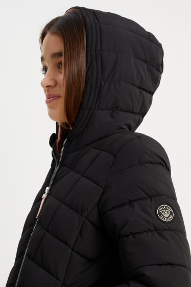Children - Quilted jacket with hood - water-repellent - black