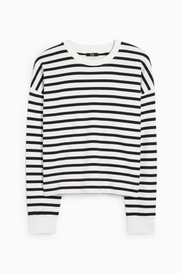Dames - Basic sweatshirt - gestreept - wit / zwart