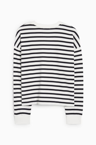 Dames - Basic sweatshirt - gestreept - wit / zwart