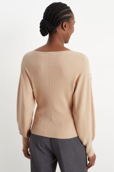 Kobiety - Sweter - prążkowany - jasny beż