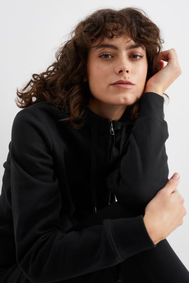 Damen - Basic-Sweatjacke mit Kapuze - schwarz