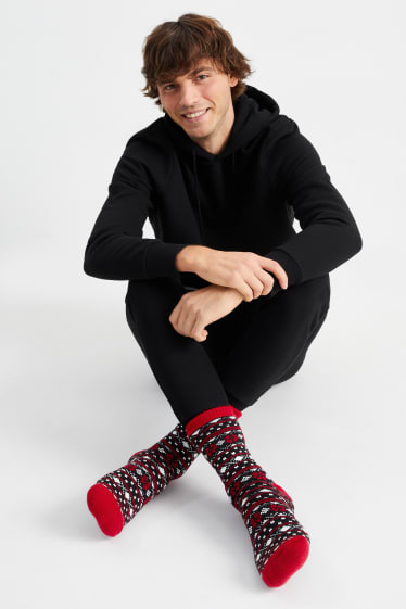 Pánské - Vánoční protiskluzové ponožky - se vzorem - tmavočervená