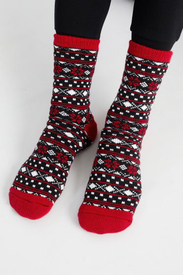 Pánské - Vánoční protiskluzové ponožky - se vzorem - tmavočervená