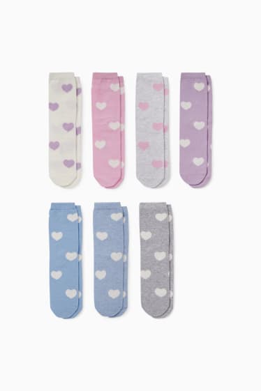 Enfants - Lot de 7 paires - cœurs - chaussettes à motif - bleu clair