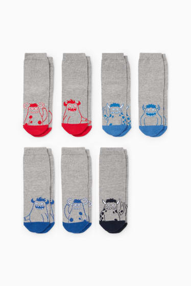 Kinderen - Set van 7 paar - monsters - sokken met motief - grijs