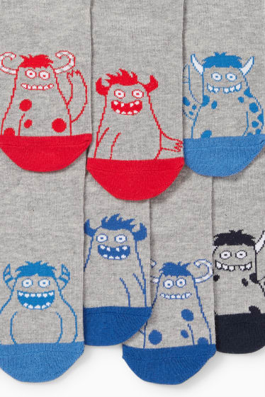 Kinderen - Set van 7 paar - monsters - sokken met motief - grijs