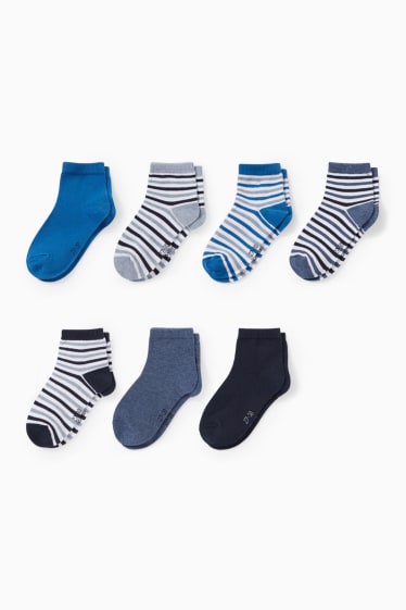 Enfants - Lot de 7 paires - chaussettes - à rayures - bleu