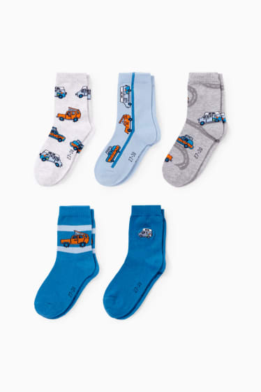Kinderen - Set van 5 paar - auto's - sokken met motief - blauw