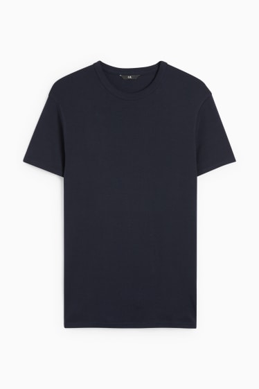 Hombre - Camiseta - canalé fino - azul oscuro