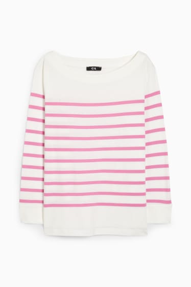 Women - Long sleeve top - striped - white / pink