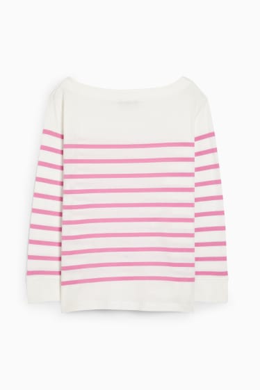 Dámské - Tričko s dlouhým rukávem - pruhované - bílá/růžová