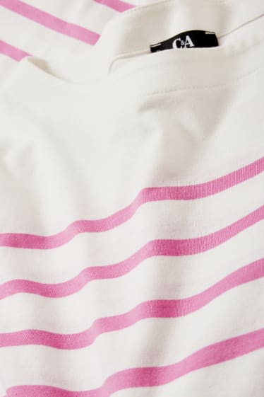Damen - Langarmshirt - gestreift - weiß / pink