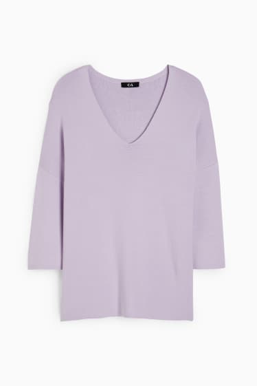 Damen - Basic-Pullover mit V-Ausschnitt - hellviolett