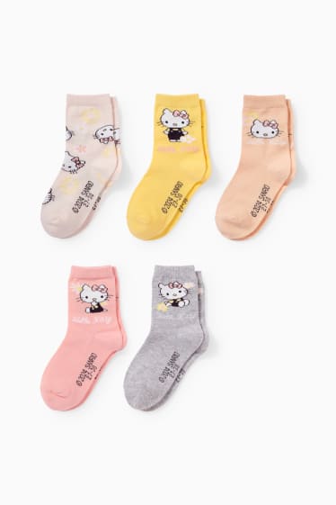 Enfants - Lot de 5 paires - Hello Kitty - chaussettes à motif - rose