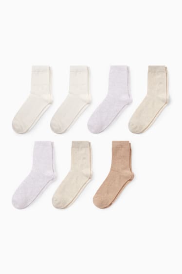 Dames - Set van 7 paar - sokken - licht beige