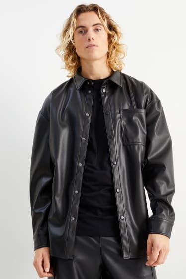 Men - Shirt jacket - faux leather - black