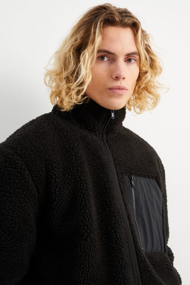 Hommes - Sweat zippé en peluche - noir