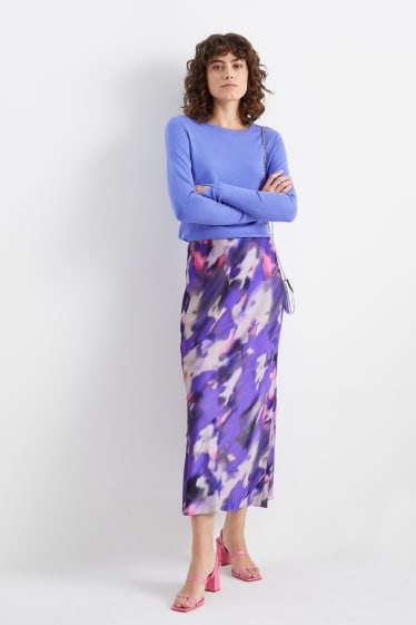 Kobiety - Satynowa spódnica - wzorzysta - fioletowy
