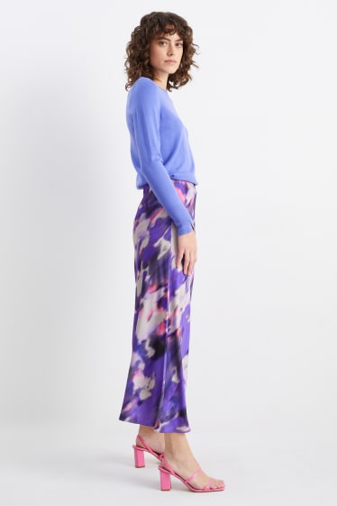 Dámské - Saténová sukně - se vzorem - fialová