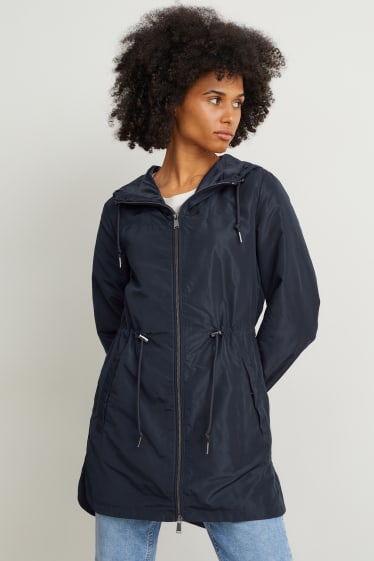 Damen - Jacke mit Kapuze und Tasche - faltbar - dunkelblau