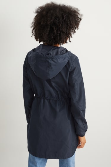 Damen - Jacke mit Kapuze und Tasche - faltbar - dunkelblau
