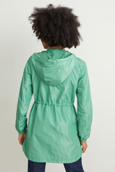 Damen - Jacke mit Kapuze und Tasche - faltbar - grün