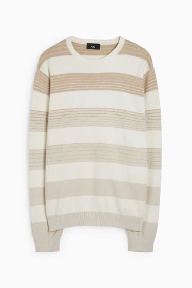 Men - Jumper - striped - cremewhite