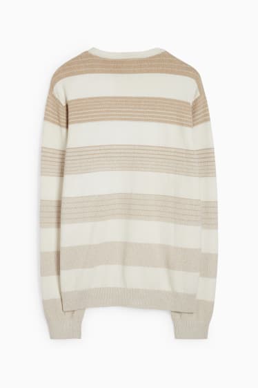 Men - Jumper - striped - cremewhite