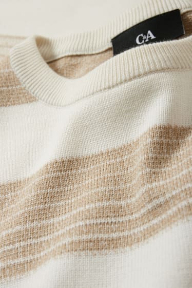 Men - Jumper - striped - cremewhite