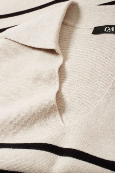 Damen - Basic-Pullover mit V-Ausschnitt - gestreift - hellbeige