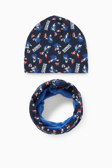 Kinderen: jongens - Sonic - set - muts en colsjaal - 2-delig - donkerblauw
