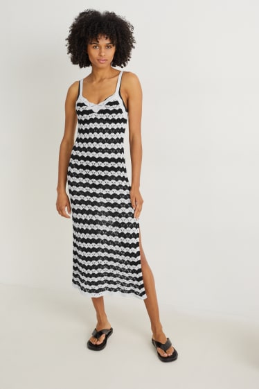 Women - Beach dress - striped - black
