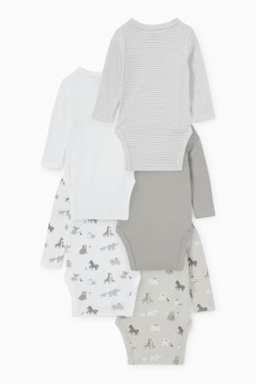 Bébés garçons - Lot de 5 - animaux - bodys croisés pour bébé - gris clair